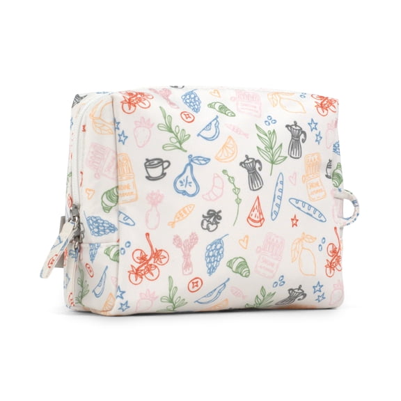 packlab Travel Makeup & Toiletry Cosmetic Bag, Cafe Doodle Organizer Pouch