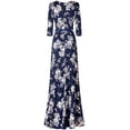 thumbnail image 2 of Bon Rosy, Women's, 3/4 Sleeve V-Neck Printed Maxi Faux Wrap Dress, Navy Ivory, M, 2 of 2