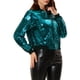thumbnail image 4 of Chaqueta bomber de mujer INSPIRE CHIC con lentejuelas, cierre de cremallera y bolsillos ocultos, color azul lago, 4 of 6