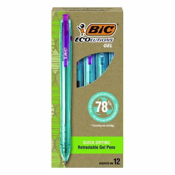 Ecolutions Gel Pen, Retractable, Medium 1 mm, Assorted Ink Colors, Blue Barrel, 12/Pack | Bundle of 2