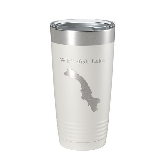 Whitefish Lake Map Tumbler Travel Mug Insulated Laser Engraved Coffee Cup Montana 20 oz White