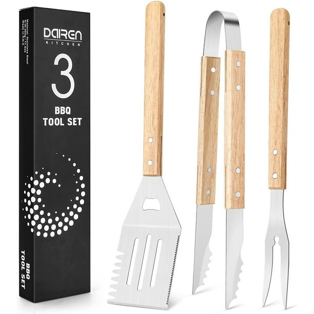 Juego Herramientas para Asar A La Parrilla Barbacoa Accesorios Multifuncionales Acero Inoxidable 3 Uds.