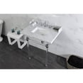 thumbnail image 3 of Kingston Brass LMS30MASQ1 Pemberton 30" Carrara Marble Console Sink with Acrylic Legs (8-Inch, 3-Hole), Carrara Marble White/Polished Chrome, 3 of 8