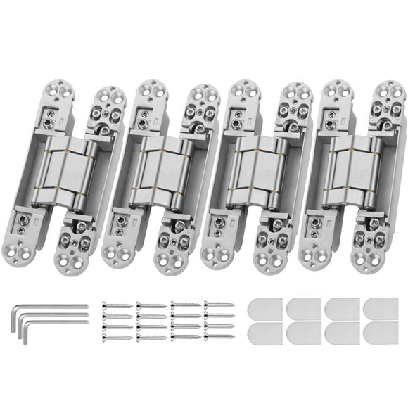 Upgraded Invisible Door Hinges (4 pcs) -6 Inch Sliver Hidden Hinges for Doors, 3 Way Adjustable & 180 Deg Swing & Copper Support Invisible Hinge, Heavy-Duty Conceale