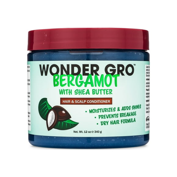 Wonder Gro Bergamot with Shea Butter Hair Grease Styling Conditioner, 12 fl oz - Moisturizes & Adds Shine, Prevents Breakage - Best Dry Hair Formula