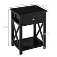 thumbnail image 3 of HOMCOM Side Table, Farmhouse End Table with Storage Drawer, Open Shelf and X-Frame, Bedside Table for Living Room, Black, 3 of 8
