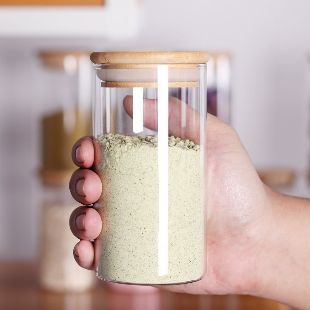 LEAVES AND TREES Y   12 Pcs 8.5 OZ Glass Storage Food Jars Empty Small Glass Containers With Bamboo Lid Thicken Spice Jar For Kitchen Storage