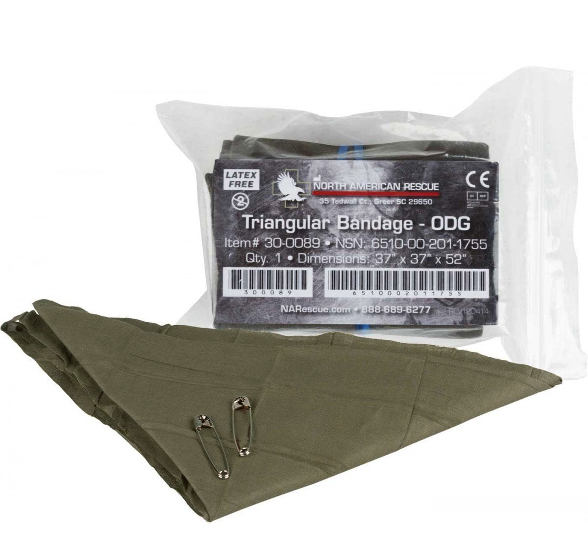 Triangular Bandage w/ 2 Pins OD Green, For the bandaging of wounds