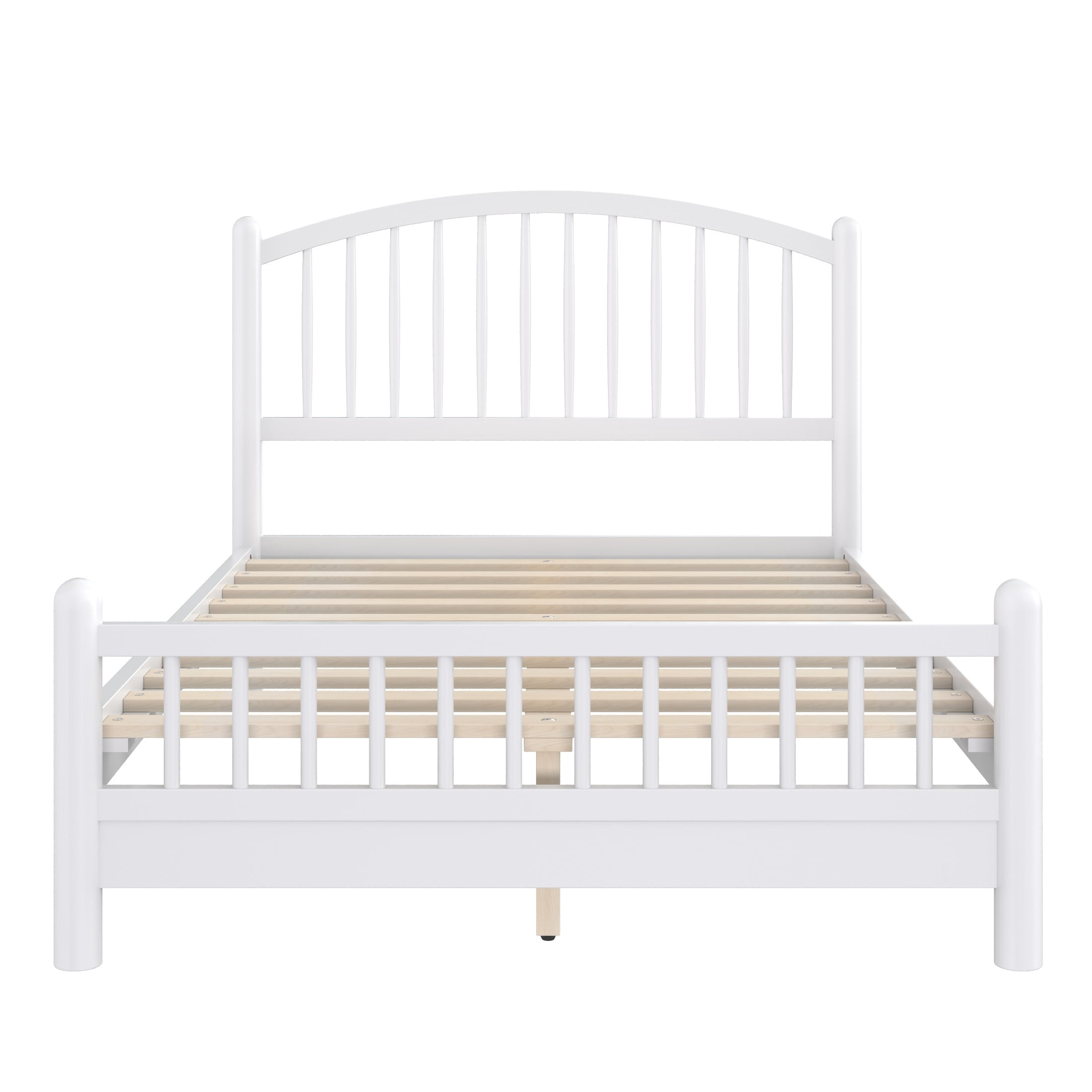 Noble House Alaric Full Wood Platform Bed Frame, Arched Spindle Headboard, Noise-Free Foundation, White
