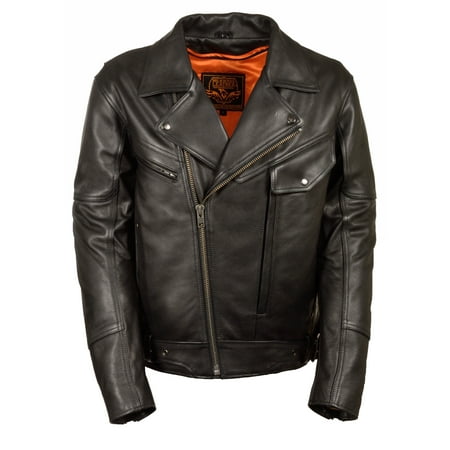 Mens Leather Utility Pocket Motorcycle Jacket Side Set Belt