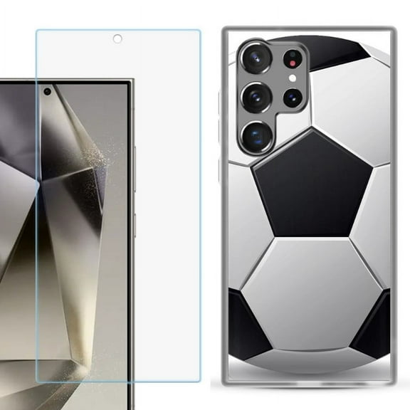 OneToughShield ® Compatible with Samsung Galaxy S24 Ultra, Shockproof Phone Case, with Tempered Glass Screen Protector - Soccer