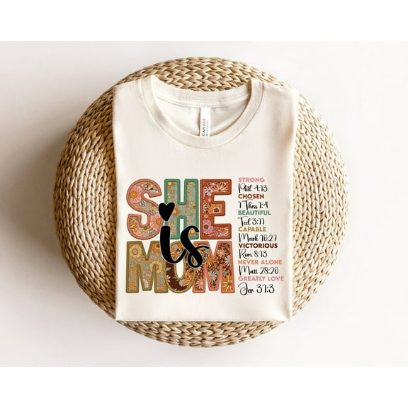 Retro She Is Mom Sweatshirt, Christian Bible Verse Mom Shirt, Religious Mother’s Day Gift, Cute Faith-Based Mom Tee