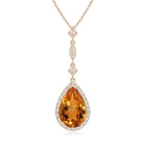ANGARA Natural 2.35 ct Citrine Teardrop Pendant with Diamond Accents in 14K Rose Gold for Women (Size-12x8mm) | November Birthstone, Anniversary, Jewelry Gift for Women | Natural Citrine Necklace