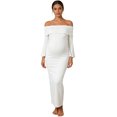 thumbnail image 5 of Gyujnb Off Shoulder Maternity Maxi Dress Flare Sleeve Side Cutout Ruched Waist Stretchy Bodycon Pregnancy Party Formal Long Dress,S, 5 of 5