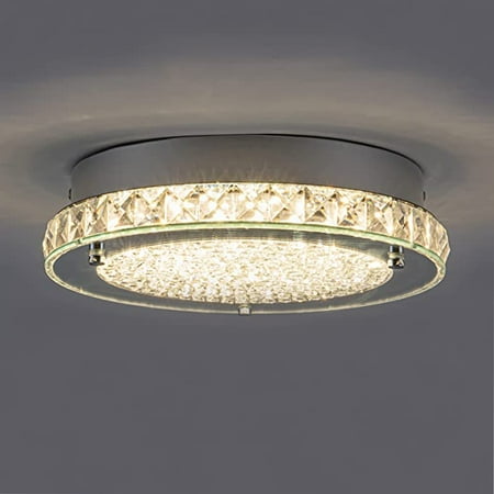 

Crystal Flush Mount Ceiling Light LED Light Fixture Kitchen Hallway Mirror Glass Silver Lzawvm