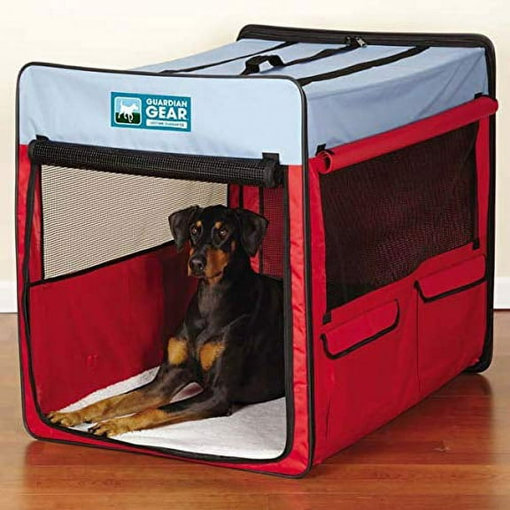 Collapsible Dog Crate Portable Pet Travel Colorful Mesh Panel Window Choose Size (XLarge 42”L x 29”W x 34”H (Red/Blue))