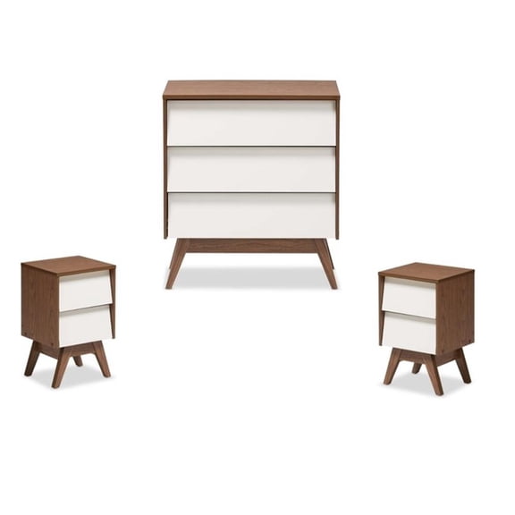Home Square 3 Piece Chest and 2 Nightstands Bedroom Set in White/Walnut