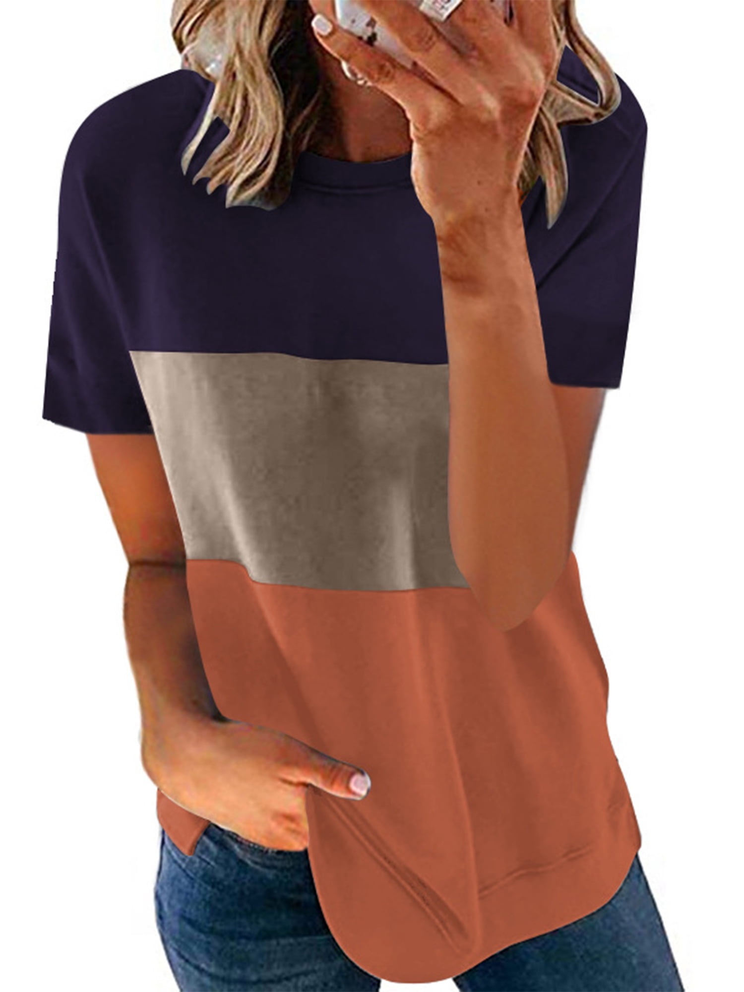 MASZONE Crewneck Sweatshirts for Women Button up Color Block Splicing Pullover Shirts Casual Loose Plus Size Tunic Tops 