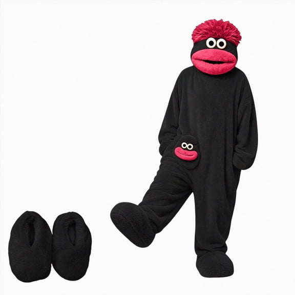 ZHANGDER Silly Big Mouth Monster Onesie – Cozy Plush One Piece for Home & Party with Shoes, 2Y-2XL