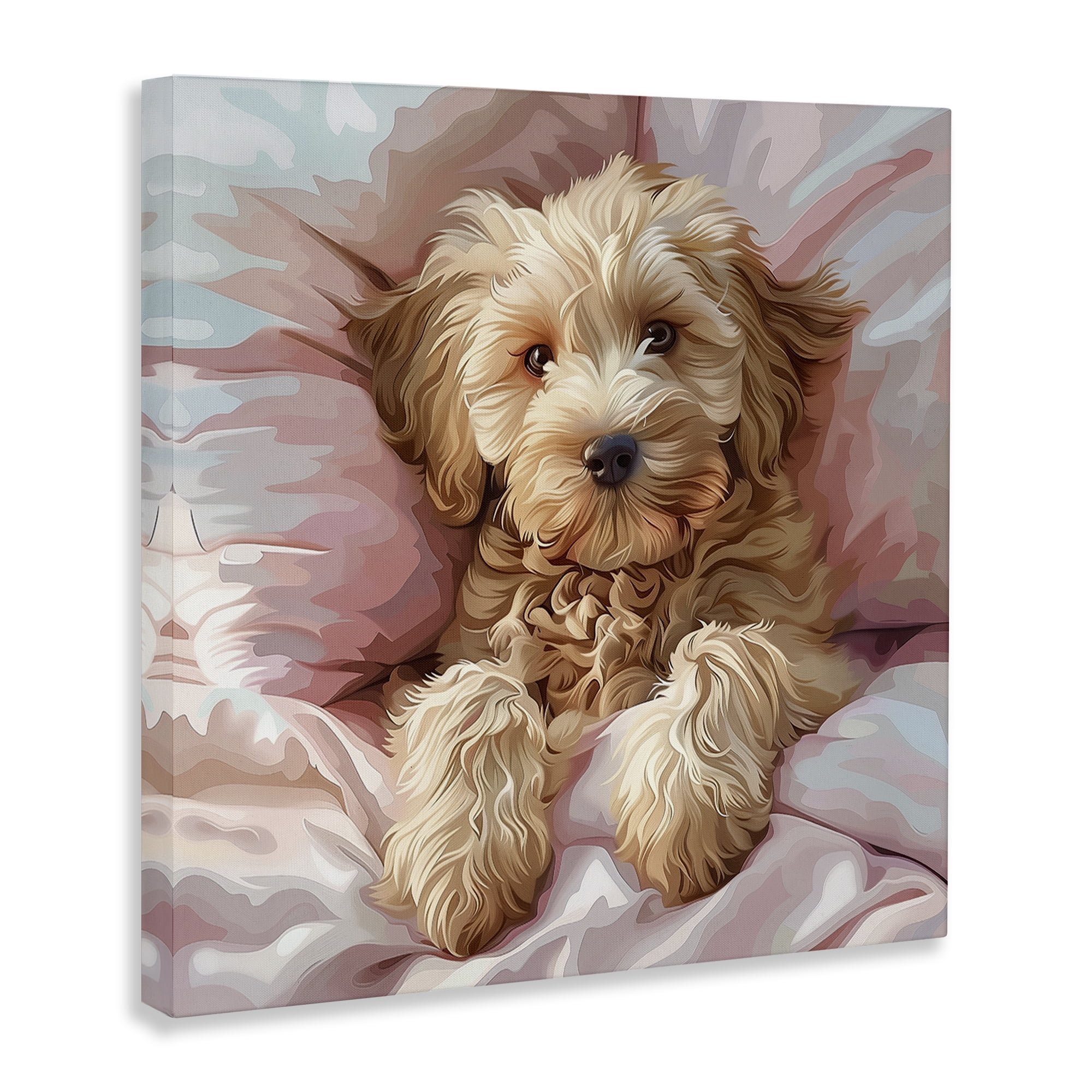 Stupell Industries Cuddling Labradoodle Bed Animals Painting Wrapped Canvas Art Print Wall Art, 30 x 30