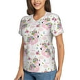 thumbnail image 2 of Vsdgher Flamingo And Flowers Women Shirts V Neck Short Sleeve Tops T-Shirt Basic Tees, S to 3XLX-Large, 2 of 5