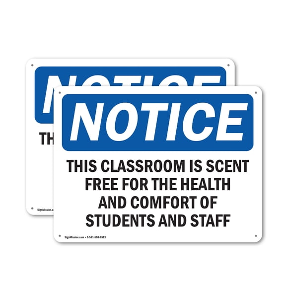 (2 Pack) This Classroom Is Scent Free For The Health OSHA Notice Sign 24 Inch X 18 Inch Indoor / Outdoor Rust-Free Aluminum Metal Signs for Workplace, Workshop, and Construction Site,