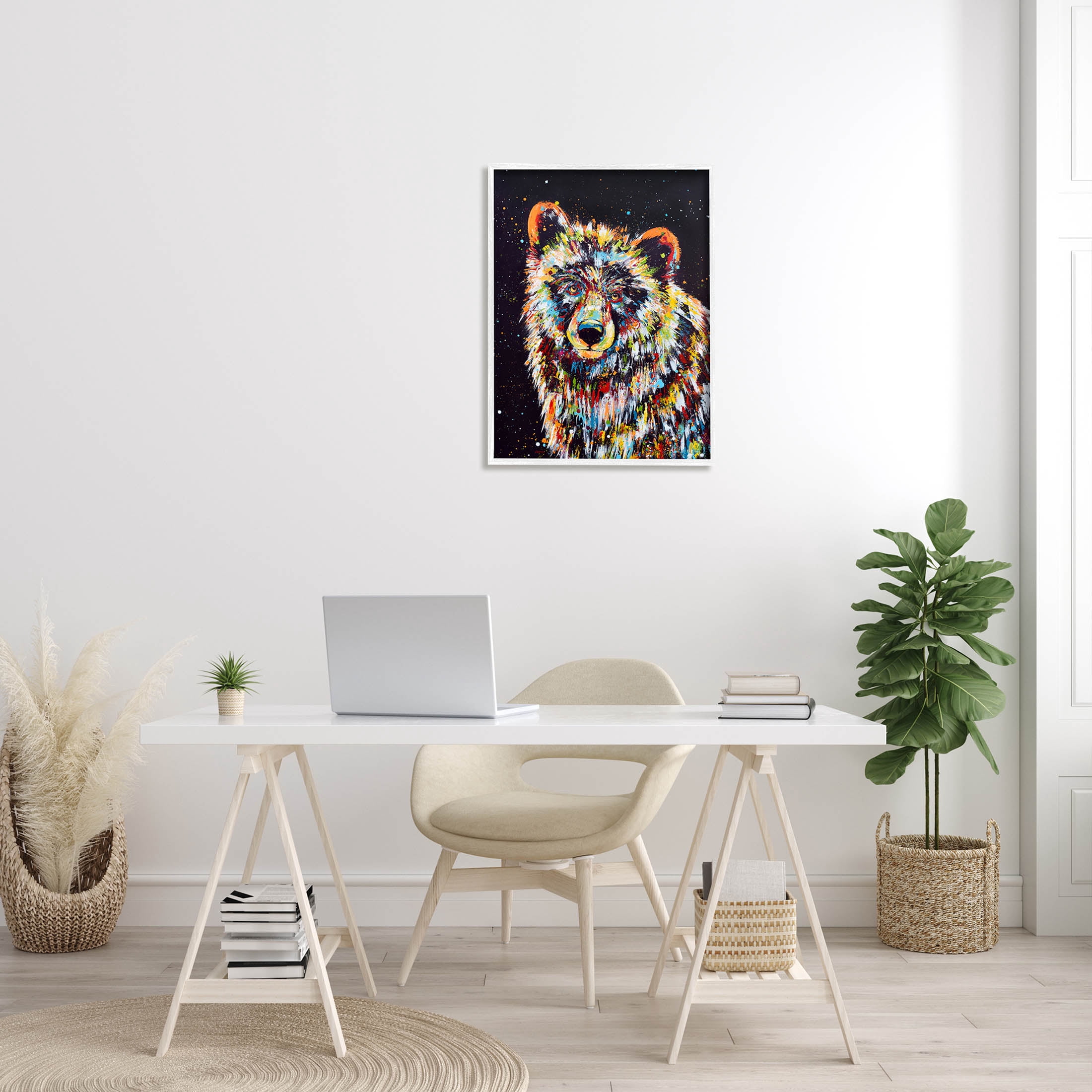 Modern Bear Urban Strokes Animals & Insects Painting White Framed Art Print Wall Art