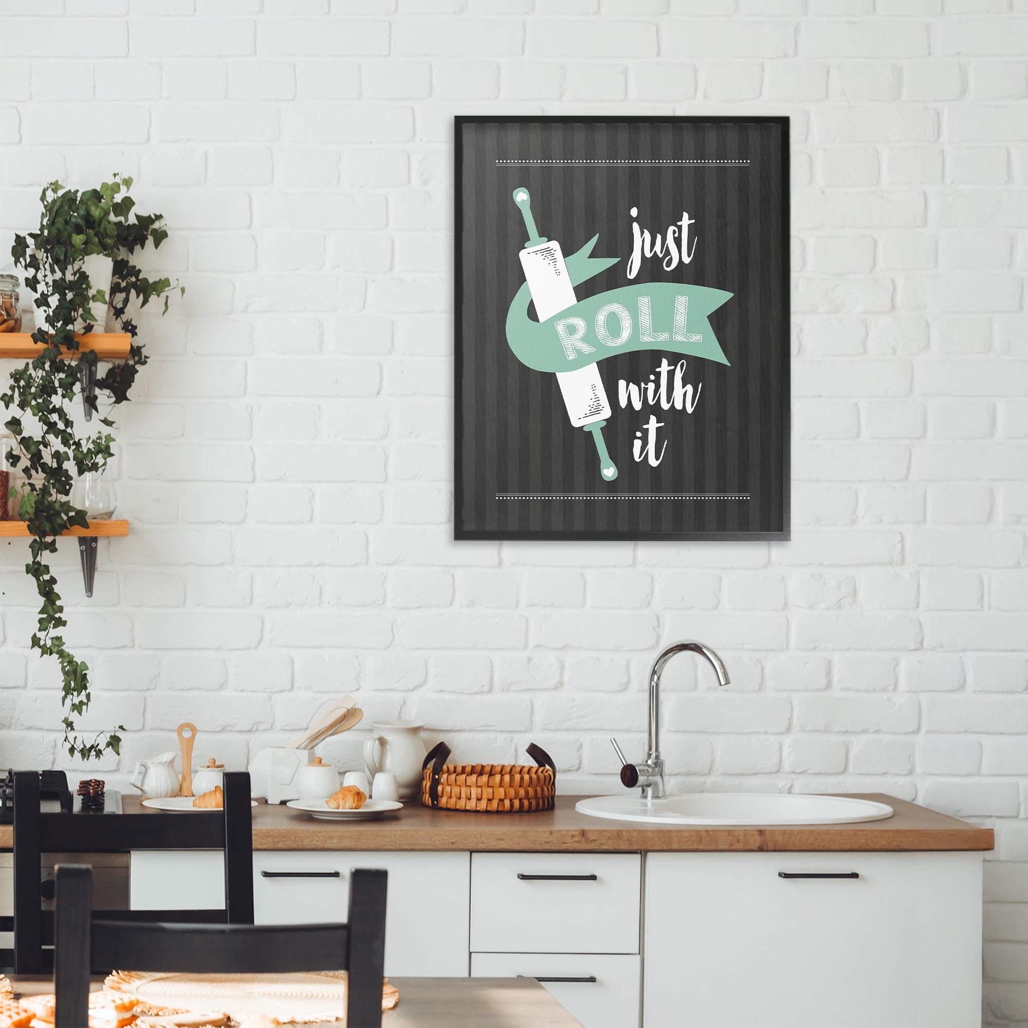 Roll With It Black & Green Black Framed Giclee Art, design by Lettered and Lined