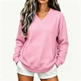 thumbnail image 3 of DISKEBUISS Women's V Neck Sweatshirt Long Sleeve Oversized Top with Kangaroo Pocket for Fall Winter Casual Pullover, 3 of 7