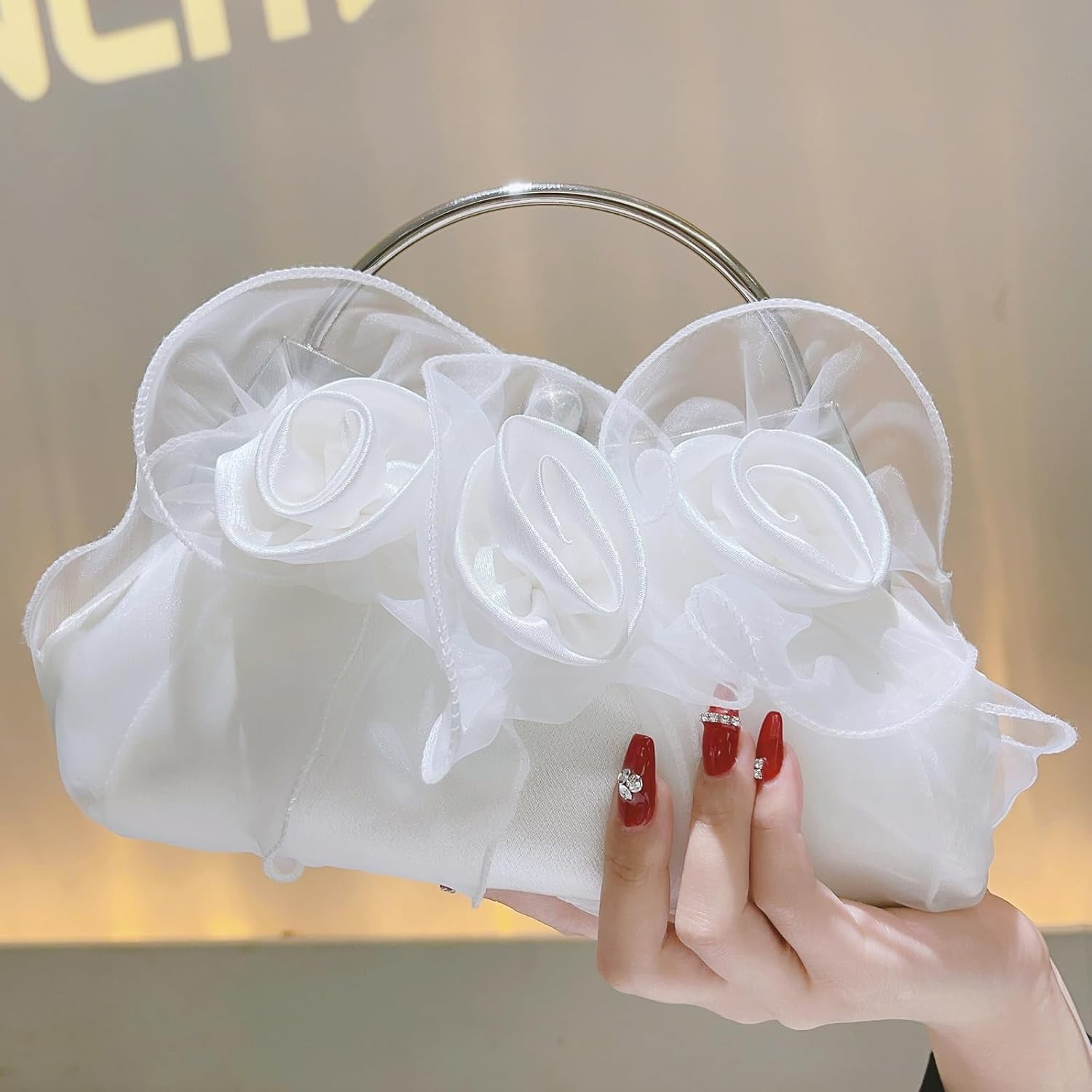 Elegant Satin Floral Clutch Purse with Detachable Chain Strap for Wedding, Prom, and Evening Parties – Bridesmaid, Betrothed, and Evening Bag for Women