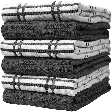 Bumble Towels Grey Cotton Window Pane Kitchen Towels (6 Count)