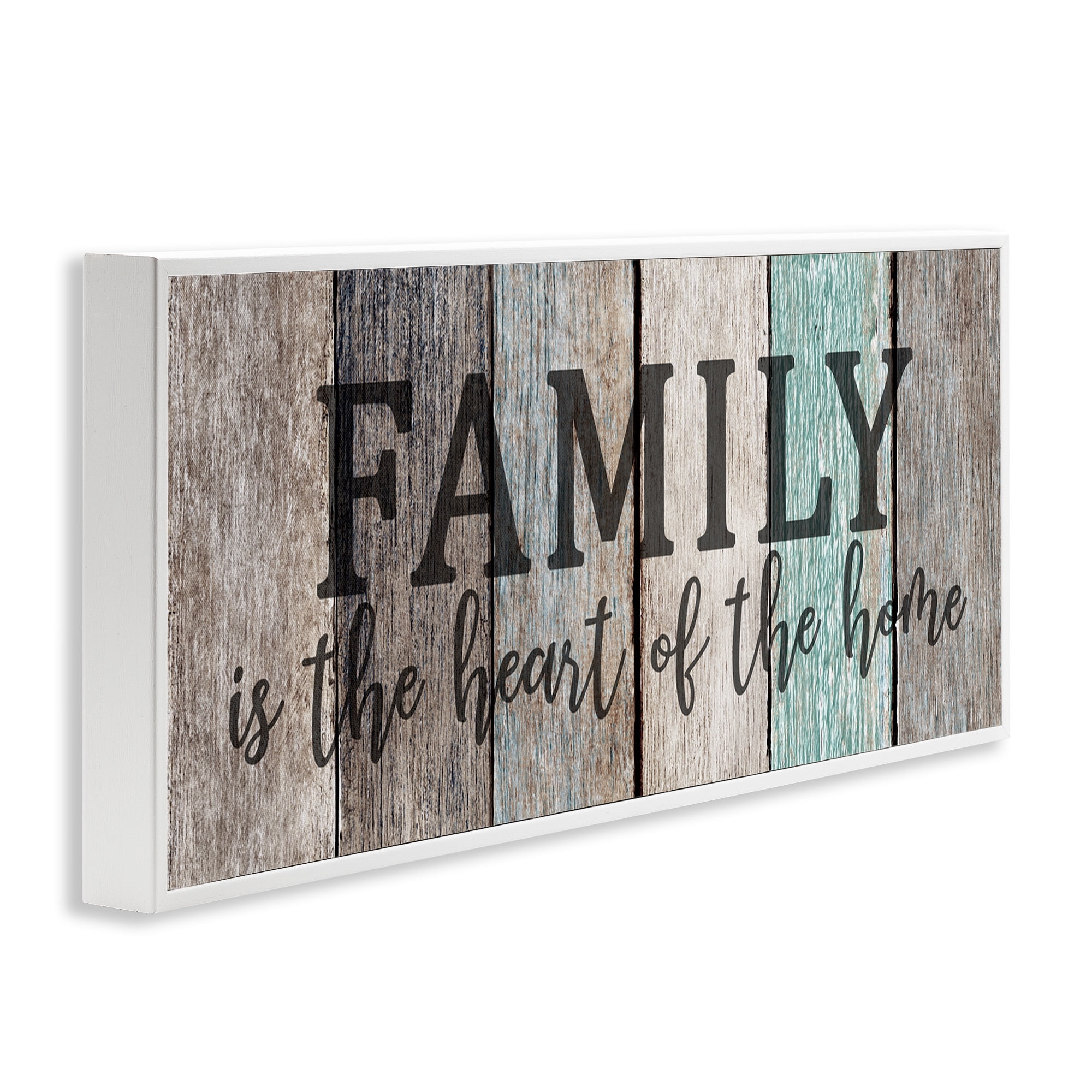 Stupell Industries Family is Heart of Home Quote Inspirational Painting White Framed Art Print Wall Art, 30 x 13