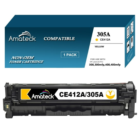 Amateck Compatible Toner Cartridge Replacement for CE412A (HP 305A) Yellow 1 Pack for LaserJet Pro 300 color MFP M375nw, LaserJet Pro 400 color M451dn, M451dw, M451nw, M475dn, MFP M475dw