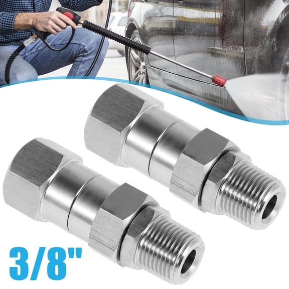 2Pcs Pressure Washer Swivel Fitting 3/8inch NPT Thread Male to Female Stainless Steel Pressure Washer Connector Joint 5000PSI Anti-Kink 360° Rotating Hose Connector for Hot Cold Water