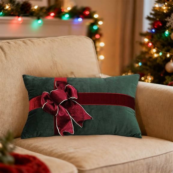 ToyKingdee Christmas Velvet Throw Pillows Decoration Xmas Gift Boxes Shaped Plush Pillow with Bow for Winter Xmas Home Bedroom Sofa Party Decoration