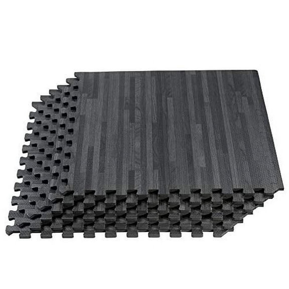 Forest Floor 5/8 Inch Thick Printed Foam Tiles, Premium Wood Grain Interlocking Foam Floor Mats, Anti-Fatigue Flooring, Carbon, 24 Sq Ft