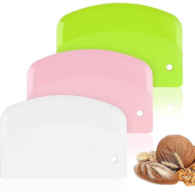 Raspador de masa de plástico, 3 unidades (verde, blanco y rosa), cortador de masa de plástico para masa, pasteles, pizzas, etc.