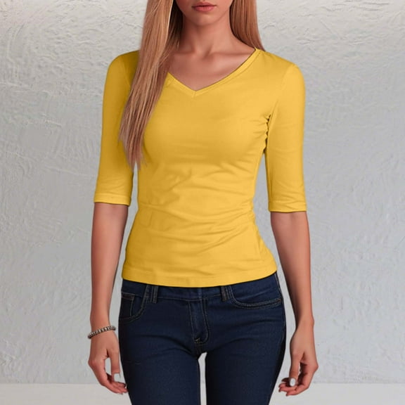 TYGHBN Women's V Neck Short Sleeve T Shirt Casual Basic Top Comfortable Soft Everyday Tee for Spring and Fall Long Sleeve T Shirt Tee Women T Shirt Long Sleeve for Women Long Sleeve Shirts for Women