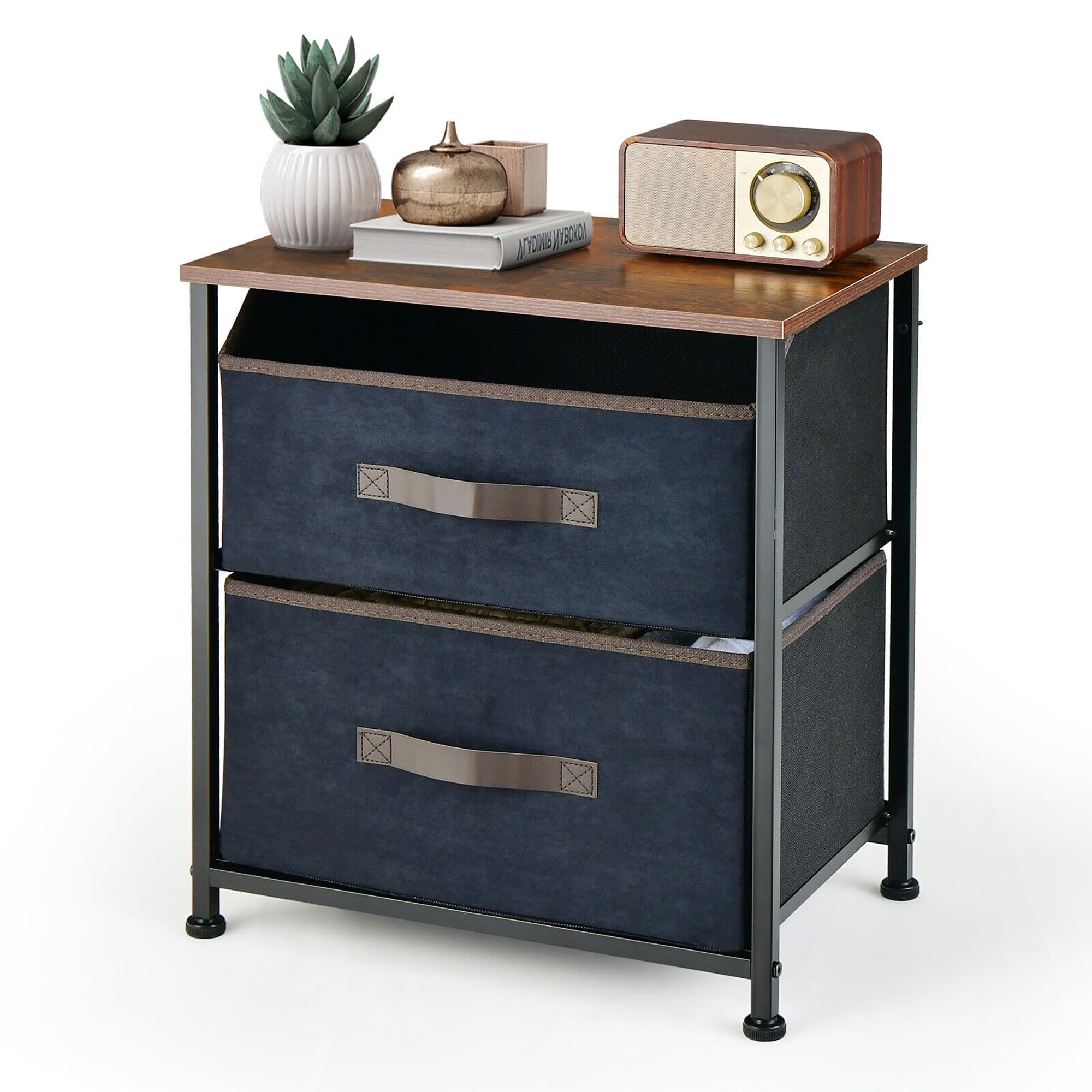 Gymax Nightstand End Side Table Dresser with 2 Pullout Fabric Drawers