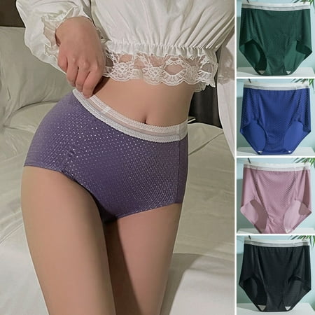 

harmtty Women Panties Solid Color High Waist Breathable Thin Comfortable Daily Wear Underpants Traceless Briefs Ladies Knickers Women Intimates Dusty Pink