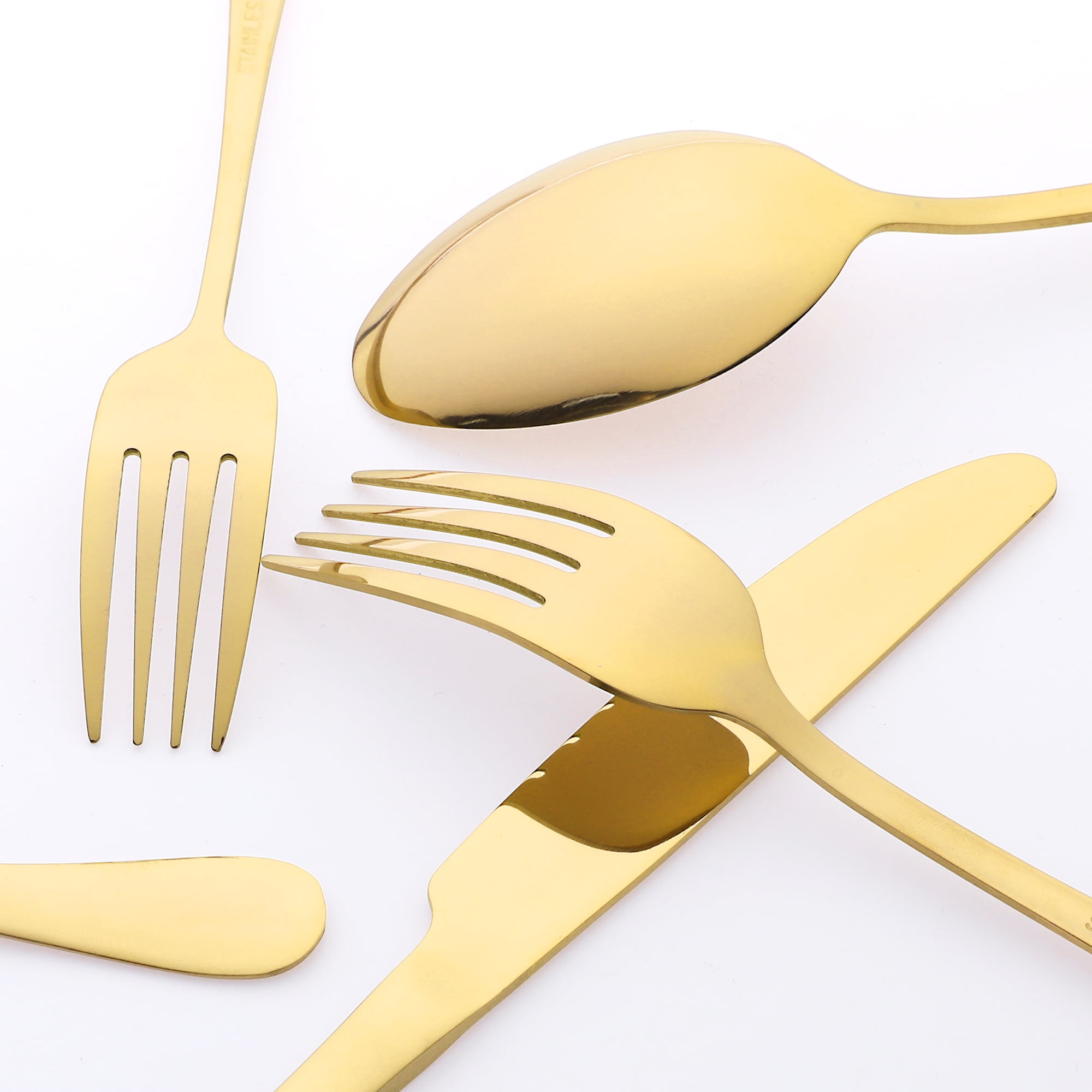 Unique Bargains 20 Pcs Stainless Steel Flatware Set Mirror Polished Cutlery Gold