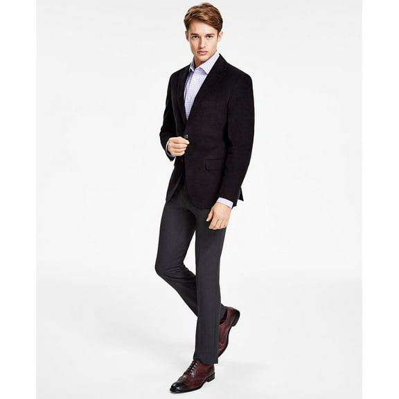 Tommy Hilfiger Mens Modern Fit Corduroy Sport Coat Blazer Black 42R