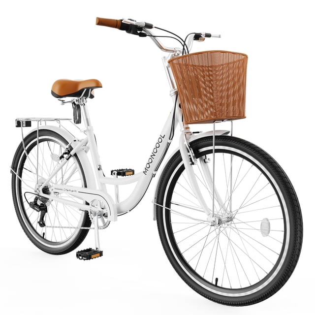 Bicicleta MOONCOOL Beach Cruiser de 7 velocidades para mujer, 24/26 pulgadas