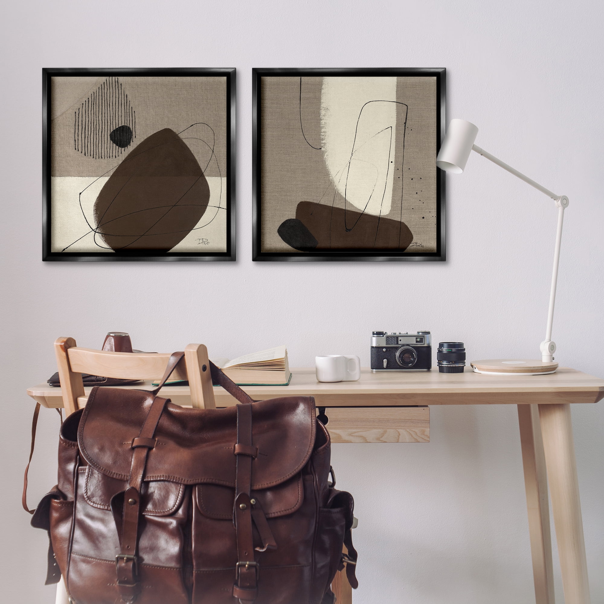 Stupell Industries Brown Hidden Lines Abstract Painting Black Floater Framed Canvas Art Print Wall Art, 25 x 25, Set of 2