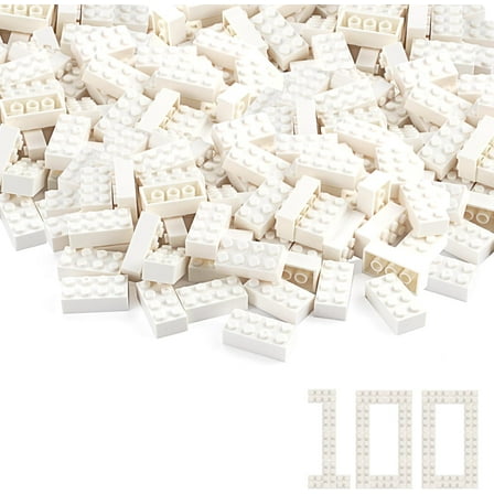 100pcs 2x4 Bricks White Pieces Parts Classic Building Blocks Creative Play Set Toy Accessories Combine with 3001 Major Brick Brands