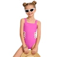 thumbnail image 3 of BOBOGOJP Girls Swimsuit Solid Color Cut Out One Piece Bathing Suit with Chest Pad Adjustable Strap Round Neck Girls' Swimwear Hot Pink for Size 9-10 Years, 3 of 9