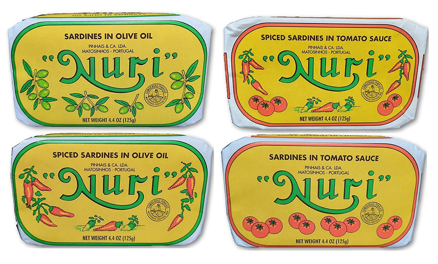 NURI Sardines 4 Flavor, Sardines in Olive Oil, Spiced Sardines in