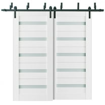 Sliding Closet Frosted Glass Barn Bypass Doors 36 x 84 inches | Quadro 4445 White Silk | Sturdy Top Mount 6.6ft Rails Hardware Set | Wood Solid Bedroom Wardrobe Doors