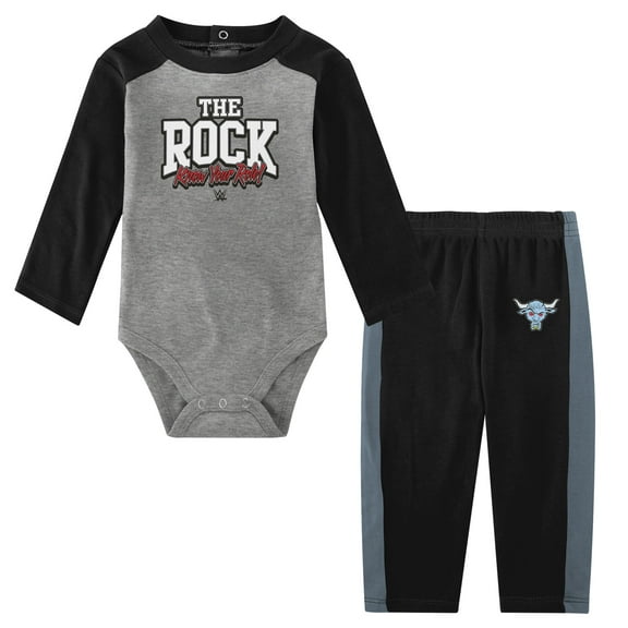 Newborn Gray/Black The Rock The Next Superstar Long Sleeve Bodysuit & Sweatpants Set
