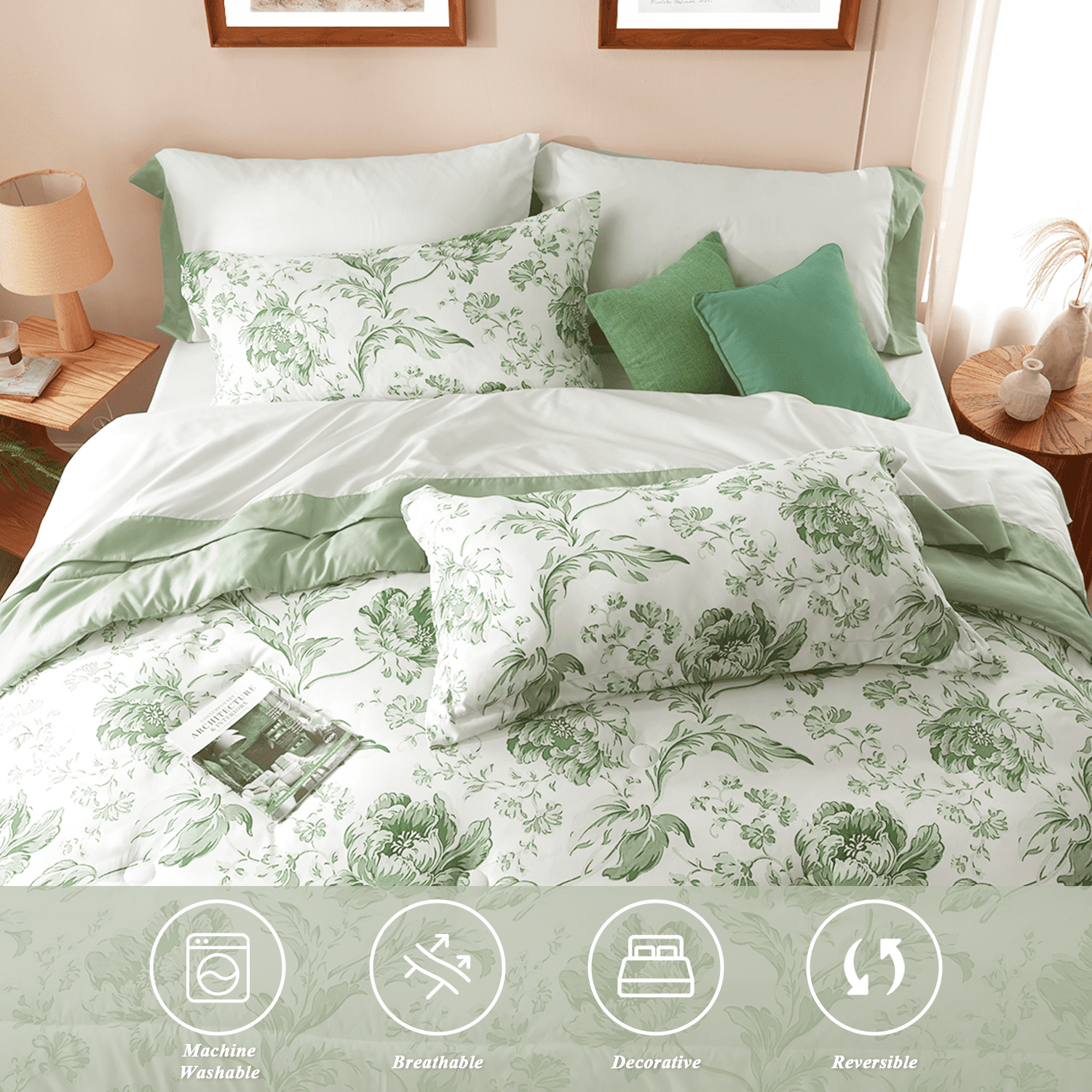 Bedtreat Twin Comforter Sets,5-Pieces Reversible Bedding Sets,Bed in a Bag with Comforter,Flat Sheet and Fitted Sheet,Pillowcase & Sham,Lisse,Tulip Sea
